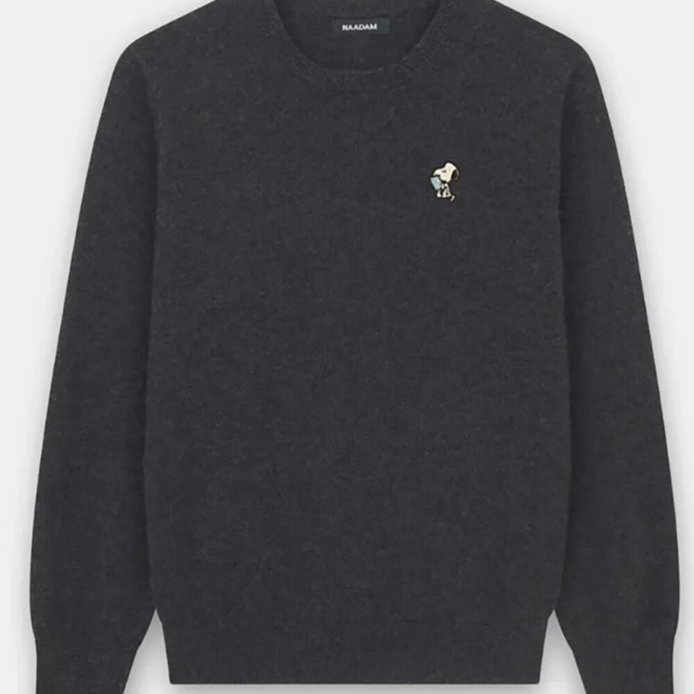 NWT Naadam Women's Bookworm Snoopy Cashmere Sweater | S | Smoke, Dark Gray